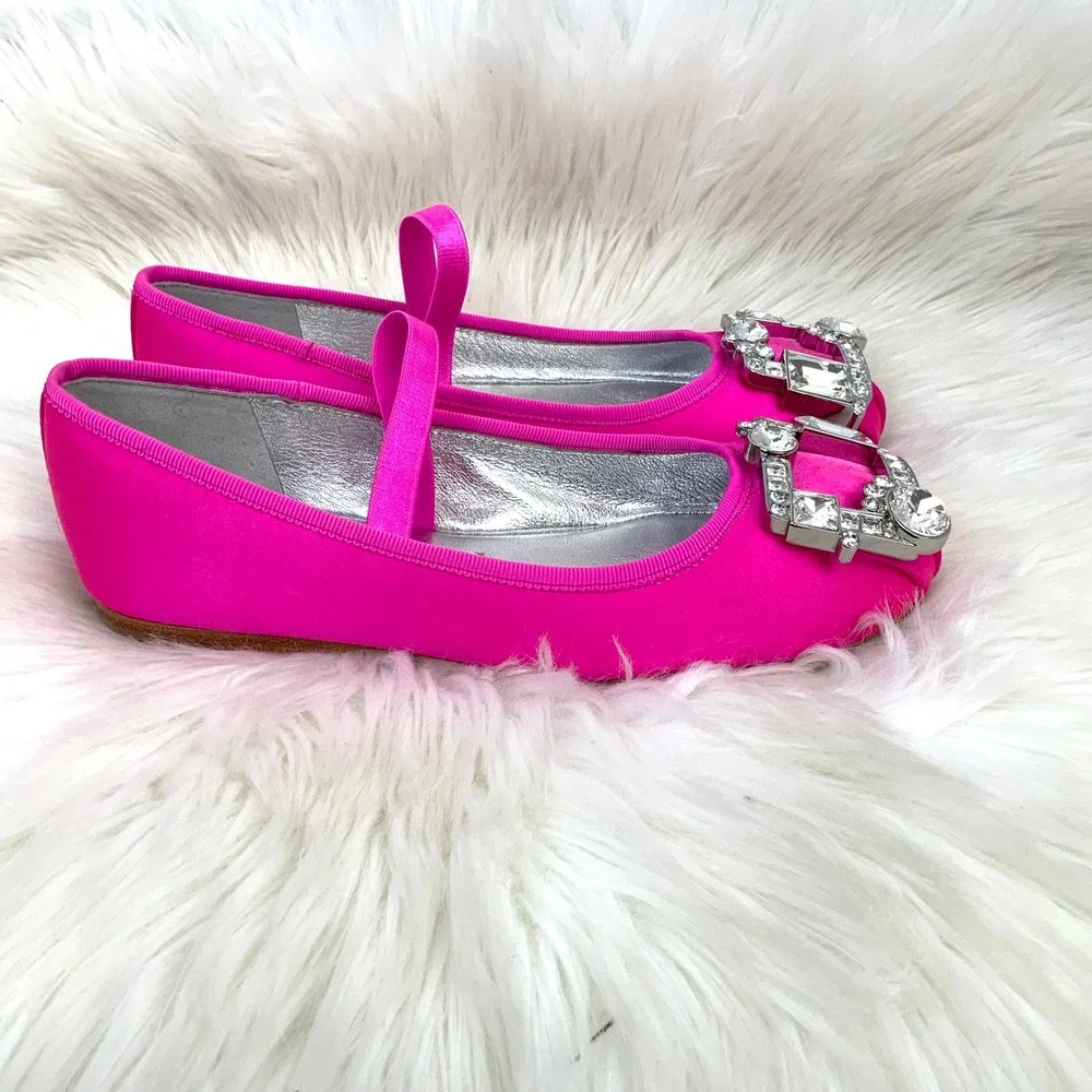 NEW Kate Spade Renata Hot Pink Satin Jewel Embellished Mary Jane Ballet Flats 5
